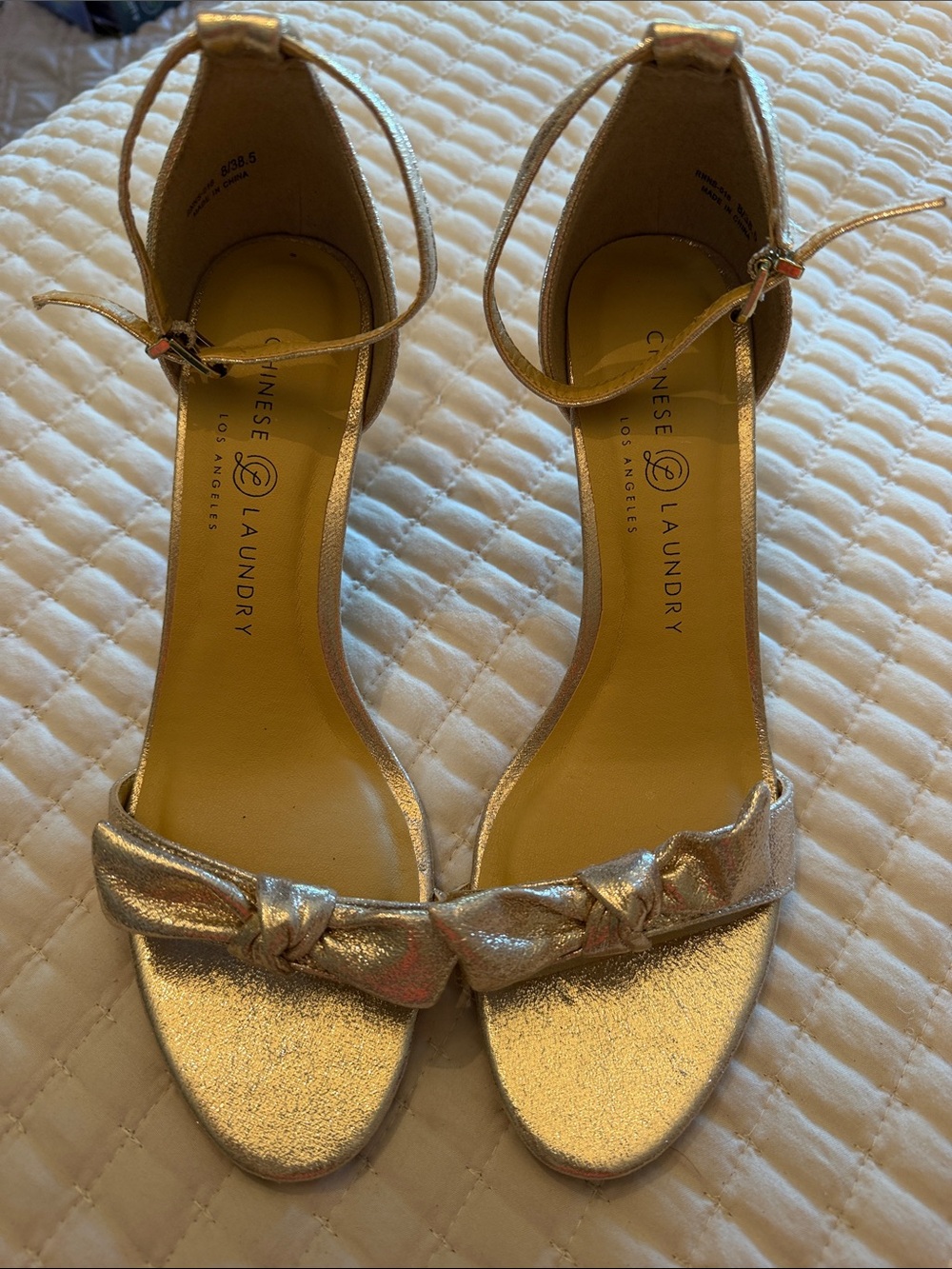 Chinese Laundry Metallic Gold Knotted Ankle-Strap Heels